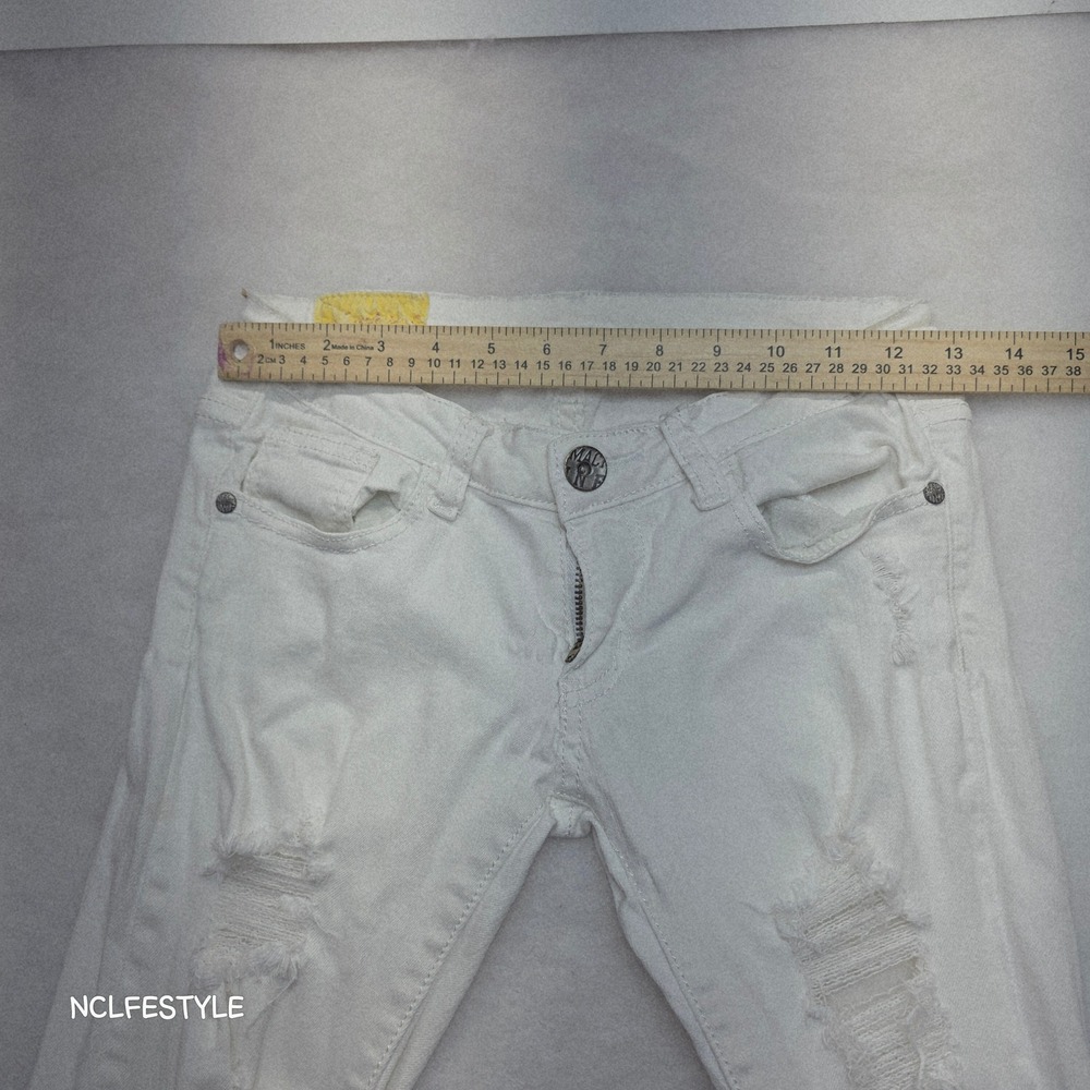 Machine Jeans Womens White Distressed Skinny Denim Ripped Low Rise Pants 27x30 - Picture 3 of 11